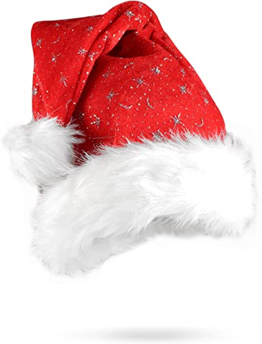normani Weihnachtsmütze Nikolausmütze mit Pelzrand und Glitzer in rot Farbe Rot Größe 5 Stück