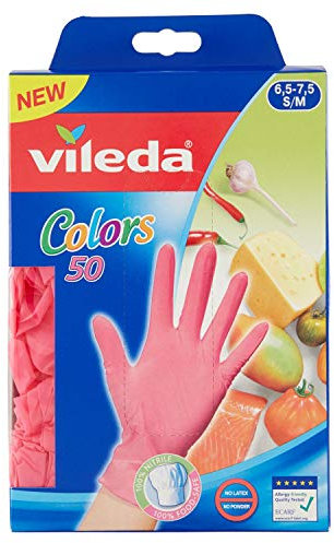 Vileda Colors Nitril 50 Einmalhandschuh, rosa/grün (farblich sortiert), Größe S/M, 4 x 50er Pack