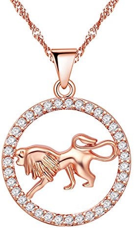Uloveido Leo Zodiac Sign Pendant Necklace for Women Girls Rose Gold Plated Birthday Lion Necklace for Men Boys N1047