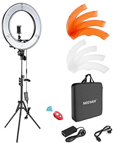NEEWER Kamera Foto Video Ringlicht Kit: 18 Zoll/48 Zentimeter Außen 52W 5500K dimmbare LED Ringlicht Licht Standplatz Bluetooth Empfänger für Smartphone YouTube Self-Porträt Aufnahmen