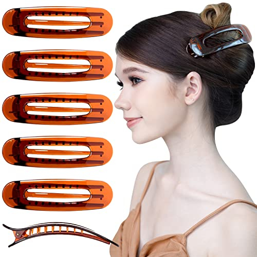 RC ROCHE 6 Stück Libellenspange Flach Haarspange Haarklammer für Damen Ovale Starker Halt Mädchen Clip, Medium Braun