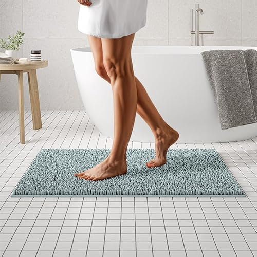 MAYSHINE Chenille Badematte, rutschfeste Maschinenwaschbare Badteppiche | Saugfähige Schnelltrocknende Shag-Teppiche, Ideal für Badezimmer, Dusche, Schlafzimmer oder Türmatte (Spa blau, 100x60cm)