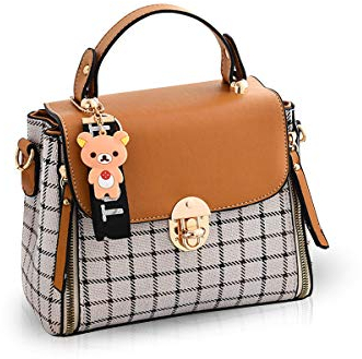 NICOLE&DORIS Handtaschen für Damen Niedliche Umhängetasche Mädchen Reißverschluss Handtasche PU Leder Schultertasche Crossbody Bag Braun