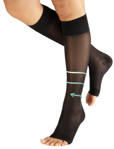 CALZITALY PACK 1/2 Zehenfreie Stützstrumpfe mit Starker Abgestufter Kompression 18-22 mm/Hg | Kompressionsstrümpfe Open Toe | 140 DEN | Made in Italy (Schwarz, L/XL)
