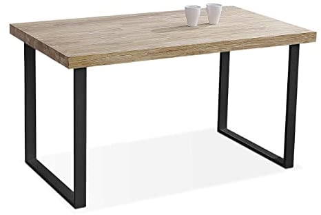 Adec Group duehome | Natural, Mesa Fija de Comedor, Mesa Salon o Cocina, Color Roble Salvaje y Negro, Medidas: 140 cm (Largo) x 80 cm (Ancho) x 76,5 cm (Alto)