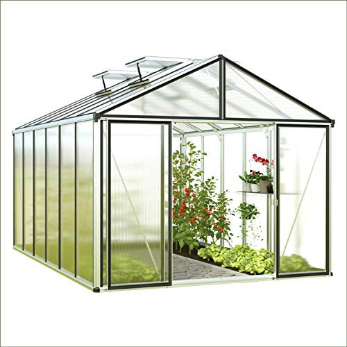 GFP Gewächshaus Asteria 22 Premium 311x311 cm mit integriertem Fundament 16 mm Doppelstegplatten, Farbe Aluminium Natur