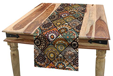 ABAKUHAUS marokkanisch Tischläufer, Retro Checkered, Esszimmer Küche Rechteckiger Dekorativer Tischläufer, 40 x 300 cm, Hellbraun Jadegrün