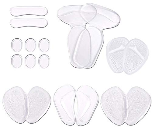18 PCS Self Adhesive Silicone Anti Slip High Heel Pads Shoe Cushion Insole Heel Grips Liners Inserts Ball of Foot Cushions Arch Support Insoles for Protection Against Pain & Blisters