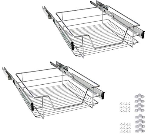 AufuN Teleskopschublade Ausziehbare Schrankauszug Ablage Küchenschublade Regal Schlafzimmerschublade Küchen Korbauszug (für 50cm Schränke) 2 Stücke