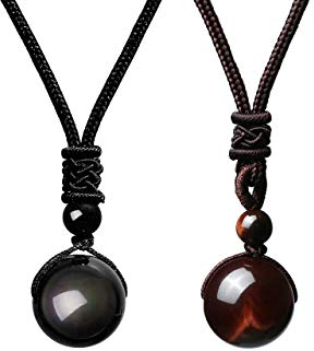 Jovivi - Glücksbringer Halskette Obsidian Tigerauge Amethyst mit Stein und Verstellbarer Nylonschnur - Geschenkidee, Edelstein, Amethyst, Perle