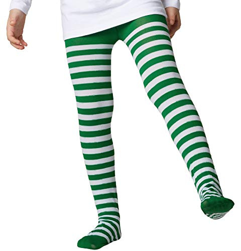 dressforfun 900845 Kinder Strumpfhose grün weiß gestreift für Mädchen und Jungen, elastisch - Diverse Größen