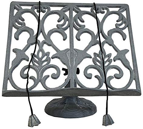 Cast Iron Ornamental Cook Book Stand Recipe Holder in Grey