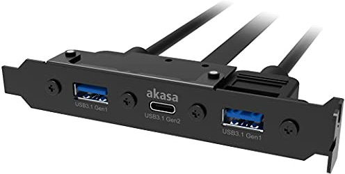 Akasa USB 3.1 Gen 2 internal adapter cable with dual Gen 1 Type-A ports | Full Height PCI Bracket | 10 Gb/s | Type-C Type-A Converter | USB Port Cards | AK-CBUB52-50BK