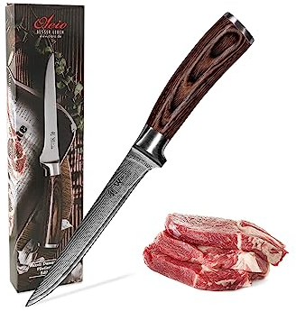 Wakoli EDIB Filetiermesser Damast mit 14,5 cm Klinge aus 67 Lagen VG10-Kernstahl Ausbeinmesser Fisch Fleischermesser Profi Tranchiermesser Gekrösemesser Geschenk Angler in Geschenkbox