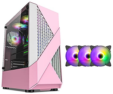 Pink Gaming Case,Mid-Tower PC Gaming Case ATX/M-ATX/ITX - Front I/O USB 3.0 Port - Tempered Glass Side Panel - 8 Fan Position - Colorful Fan (Size : 3 fan)
