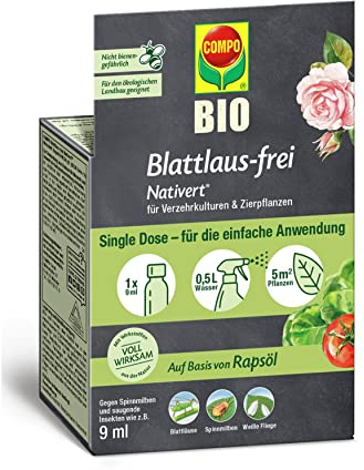 COMPO Blattlaus-frei Nativert, Zum Blattläuse Bekämpfen und zur Bekämpfung von saugenden Insekten an Zierpflanzen, Obst und Gemüse, 9 ml (0,5 L Spritzbrühe)