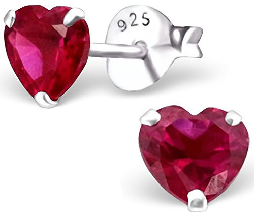 EYS JEWELRY Ohrstecker Damen Herz 925 Sterling Silber Rubin rot Damen-Ohrringe