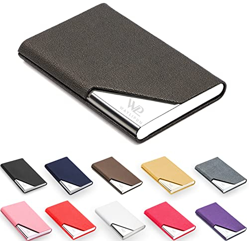 Waylipun porta biglietti da visita, Porta biglietti da visita Professionale in pelle PU, Porta Biglietti da Credito in Acciaio Inox con fibbia magnetica per Uomini e Donne (Caffè)