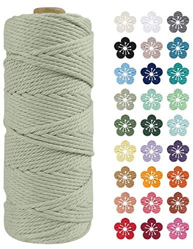 LEREATI Macrame Cord 2mm x 100m, Thick Macrame Rope Natural Cotton Rope Craft String, 3 Strand Twisted Cotton Cord Yarn for DIY Plant Hanger, Wall Hanging, Christmas Decoration (Bean green)