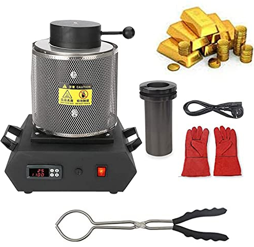 Horno De Fusión,Horno De Fusión De Oro,1150℃ Horno Fundición Metales Digital Horno De Fusión Eléctrico Horno Fusión Automático Máquina De Fusión De Oro Para Fundir Oro Joyas Plata,Black-1kg