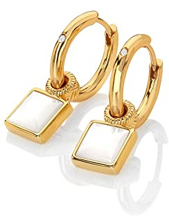 Hot Diamonds x Golden Edit Calm Mother of Pearl Square Earrings | 25mm in Height