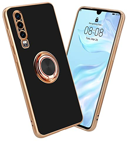 Cadorabo Hülle kompatibel mit Huawei P30 Schutzhülle TPU Silikon Case mit Ring Design mit Kameraschutz Slim Kratzfest Weiche Gummi mit Rundumschutz Case Hülle für Huawei P30 in Schwarz