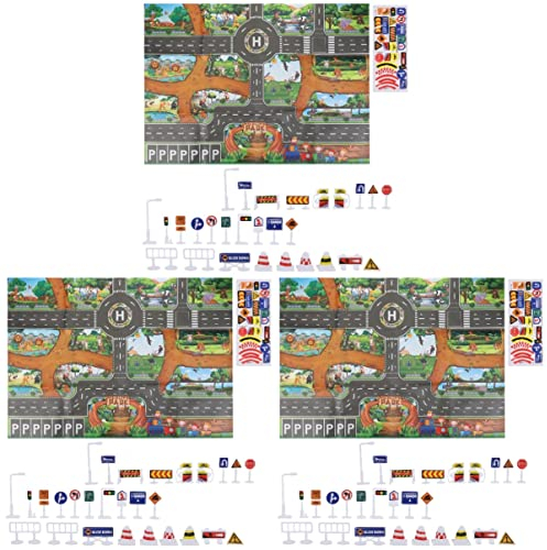 TOYANDONA 3sätze Spielzeug Teppich Für Junge Mädchen Verkehrsspielmatte Mit Zoo- Lehrreiches Spielzeug Für Verkehrserziehung Und Spaß Im Innenbereich Fördert Farb Und Vorstellungskraft