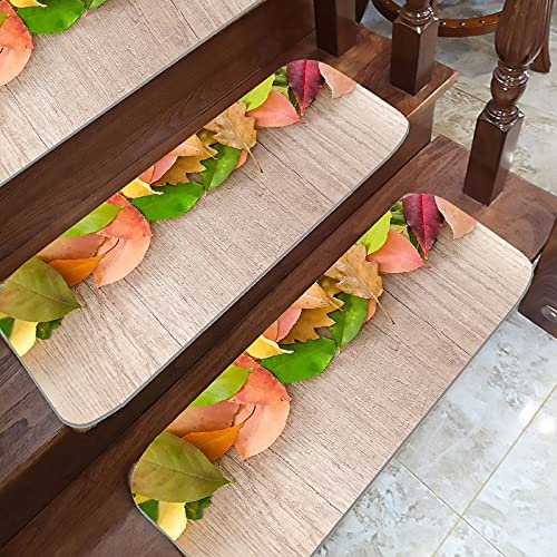 Treppenteppiche, Rutschfester Innentreppenteppich für Holzstufen, Selbstklebende Treppenteppiche für Kinder und Hunde, 70 x 22 cm, 13 Stück