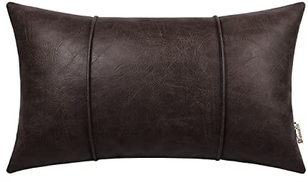 BRAWARM Couch-Leder-Kissenbezüge, 30,5 x 50,8 cm, Kunstleder, Lendenkissenbezug mit Paspelierung, handgenähtes Leder-Wurfkissen für Couch, Sofa, Bett, Wohnzimmer, Heimdekoration