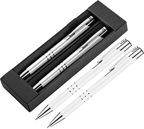 Stift- und Bleistift-Set, personalisierbar, mit Gravur, Weiß