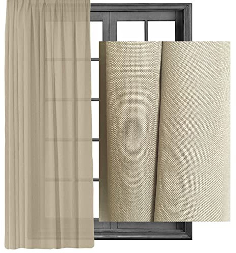 Cleanlevel EST 2016 2X Gardinen Vorhänge Kräuselband Gardine Vorhang - Leinenlook Blickdicht Schal Dekoschal 140x245cm halbtransparent Leinen Optik Universalband (2, Champagner)