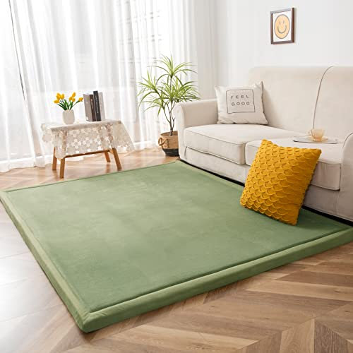 BYBYME Verdickung Korallen Samtmatte Kinderteppich - Extra Dicke 3cm rutschfeste Kinder Weiche Krabbelmatte - als Krabbeldecke Baby Spielmatte (Hellgrün, 150 × 150 cm)