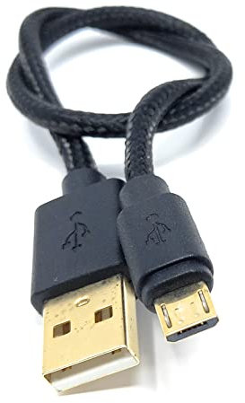 DRUT 30cm short Micro USB to USB 2.0 Fast Charger Braided Cable 24AWG A-Male to Micro B Gold Connectors Lead 1ft Black