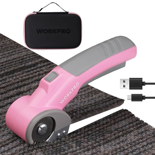 WORKPRO Cordless Electric Scissors, 4V Rotary Cutter for Cardboard Carpet Leather Plastic, 2000mAh Rechargeable Powerful shears with Storage Case
