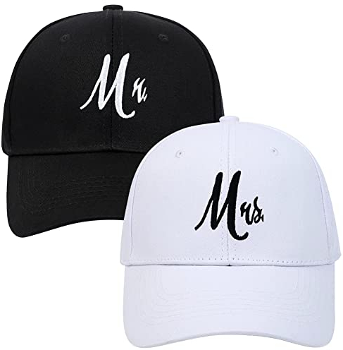 ZUYYON Passende Mr. & Mrs. Baseballmützen, bestickt, Brautgeschenk, Brautgeschenk, Hochzeitsgeschenk, Mr Mrs, Schwarz / Weiß, Einheitsgröße