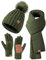 Winter-Set für Damen mit Mütze, Schal und Handschuhen, Mütze mit Bommel, langer Schal, Touchscreen-Handschuhe, 3-in-1-Set, Grün , Einheitsgröße