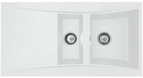 Liquida SEV150WH 1.5 Bowl Composite Reversible White Kitchen Sink and Waste Kit