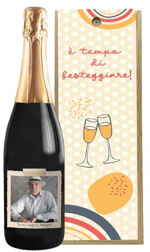 Regalo Personalizzato bottiglia di vino 0.75 lt. con cassetta in legno per compleanno | Idea regalo originale per Lui e Lei | Regalo Personalizzabile Compleanno Amico (Prosecco DOC, Post-it)