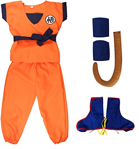 Awonlate Cosplay Anime Kostüm, Goku Kostüm mit Überschuhen, Kostü-m Kinder Goku, Cosplay Anime Show Party Halloween Zubehör, Größe:140-150
