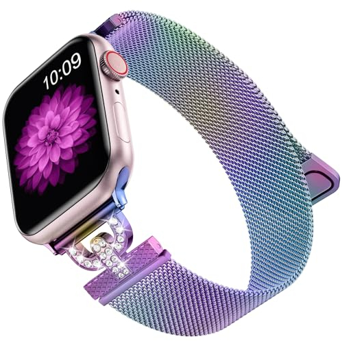 Faliogo Armband Kompatibel mit Apple Watch Armband 40mm 41mm 38mm für Damen, Funkelnder Diamant Edelstahl Metall Ersatzarmband für Apple Watch SE/iWatch Series 9 8 7 6 5 4 3 2 1 Ultra, Bunt