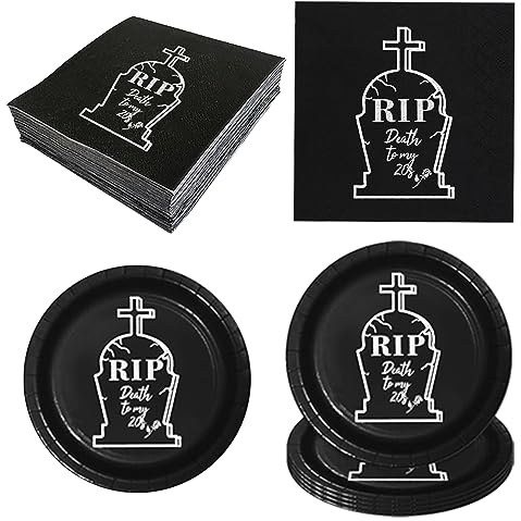 Death to My 20s Party Decorations - 30th Birthday 'Rip to My 20s' Tableware Set for 24 Guests - Funny Thirtieth Birthday Party Supplies