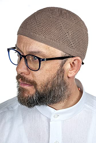 ihvan online Türkische muslimische Lux-Strickmützen für Herren, Taqiya, Takke, Peci, islamische Mützen, islamische Geschenke, Standardgröße, Braun, Einheitsgröße