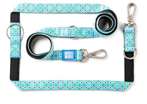Max & Molly Multifunktions Hundeleine 2m mit 2 Karabinern, Retro Blue/M Umhängeleine Gepolstert, Sicher & Flexibel - Komfort für deinen treuen Begleiter