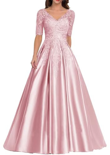 Sincemeet Robe Mère de La Mariée Cérémonie Robe de Soirée Formelle en Satin à col en V Robe de Bal Longue Trapèze