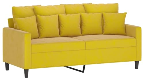 vidaXL Sofa 2-Sitzer, Loungesofa Couch mit Armlehnen Rückenkissen, Wohnzimmersofa Designsofa mit Metallgestell, Sitzmöbel Zweisitzer, Gelb Samt