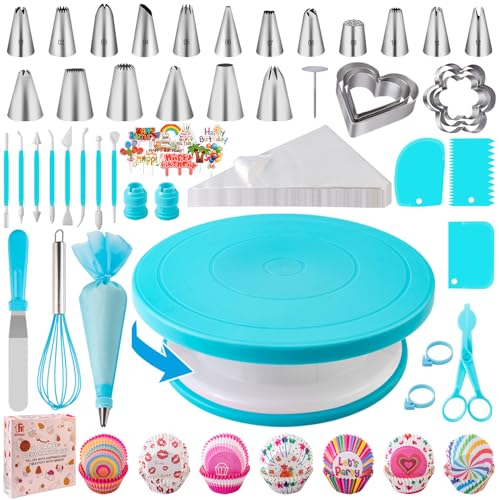 Kit Reposteria y Pasteleria 285 pcs, Nifogo Kit de Decoración de Pasteles Profesional, Plato Giratorio para Tartas, Boquillas Manga Pastelera, Decoración para Tartas