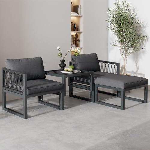 Moimhear Gartenlounge-Set, Garten-Sofagarnitur aus Aluminium, Terrassenmöbel-Set. 2 Sofas, 2 Fußhocker, verstellbar, Terrasse, Garten, drinnen