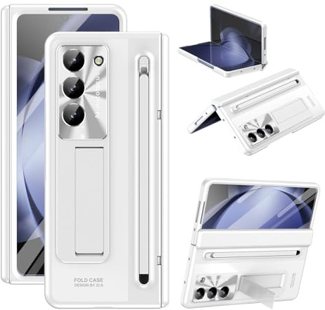 ZQYFCDZ Coque pour Samsung Galaxy Z Fold 6, Support et Porte-Stylo, Blanc | Film Protecteur Intégré, Protection Charnière, Protection Caméra, Protection 360°, Matériau PC Anti-empreintes
