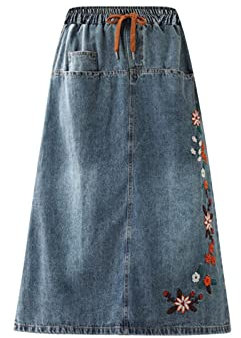 Jupe en Denim - Taille Haute et Élastique Une Ligne Mi-Longueur Style Minceur pour Printemps et Été, Rétro Femme