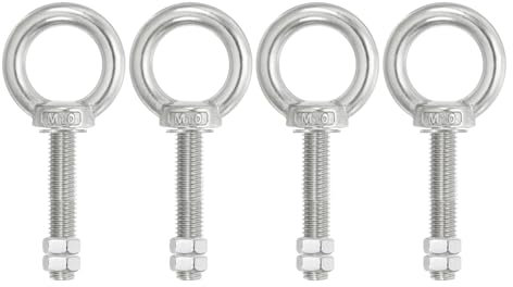 PATIKIL Boulons d'Œil d'Épaule de Levage 4 Pcs M10x60 Boulon à Vis en Acier Inoxydable 304 Anneau d'Épaulement Boulon à Œil à Vis Filetée avec Écrous Doubles Fixés pour Levage Suspendu